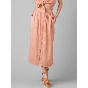 PrAna Swift Lake Apple Blossom Leaves Button Down Midi Skirt SZ M